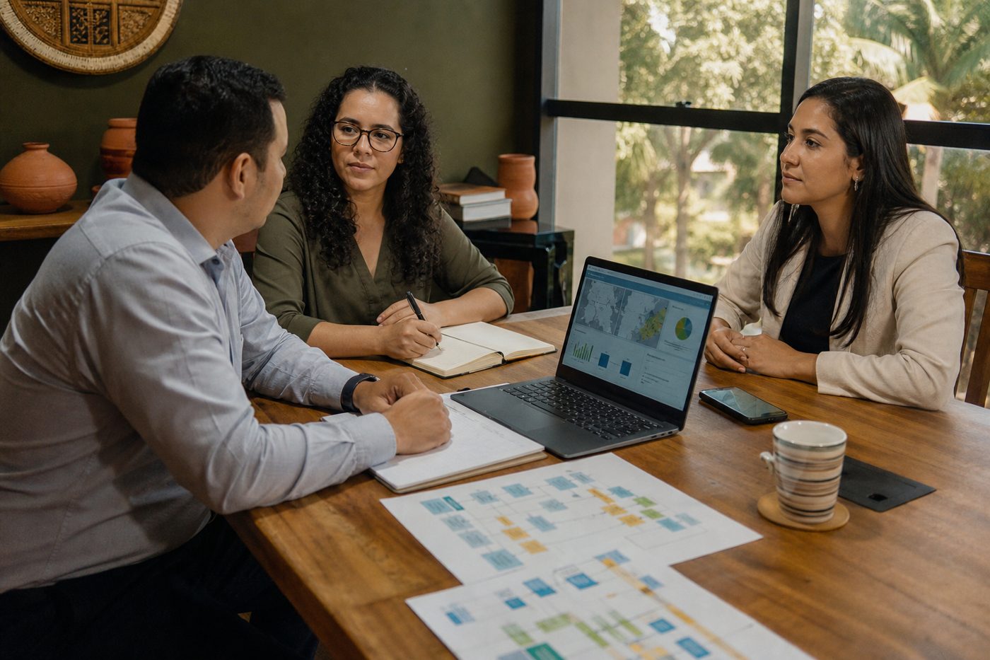 Consulting meeting at a wooden table, Manaus