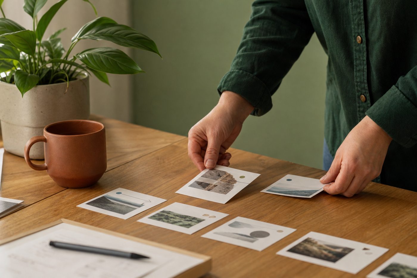 Process cards on a table