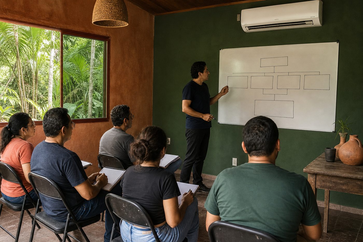 Training room with notebooks